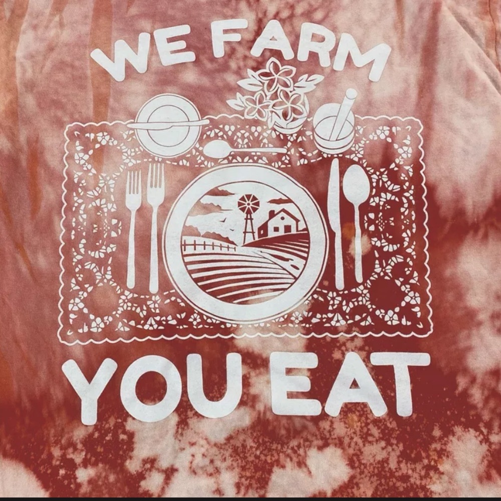 We Farm You Eat Tshirt Medium Red Bleached Tie Dye Faded Plate Garden Fresh Food - Picture 5 of 5